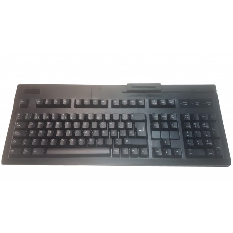 Teclado lector de banda magnética y chip